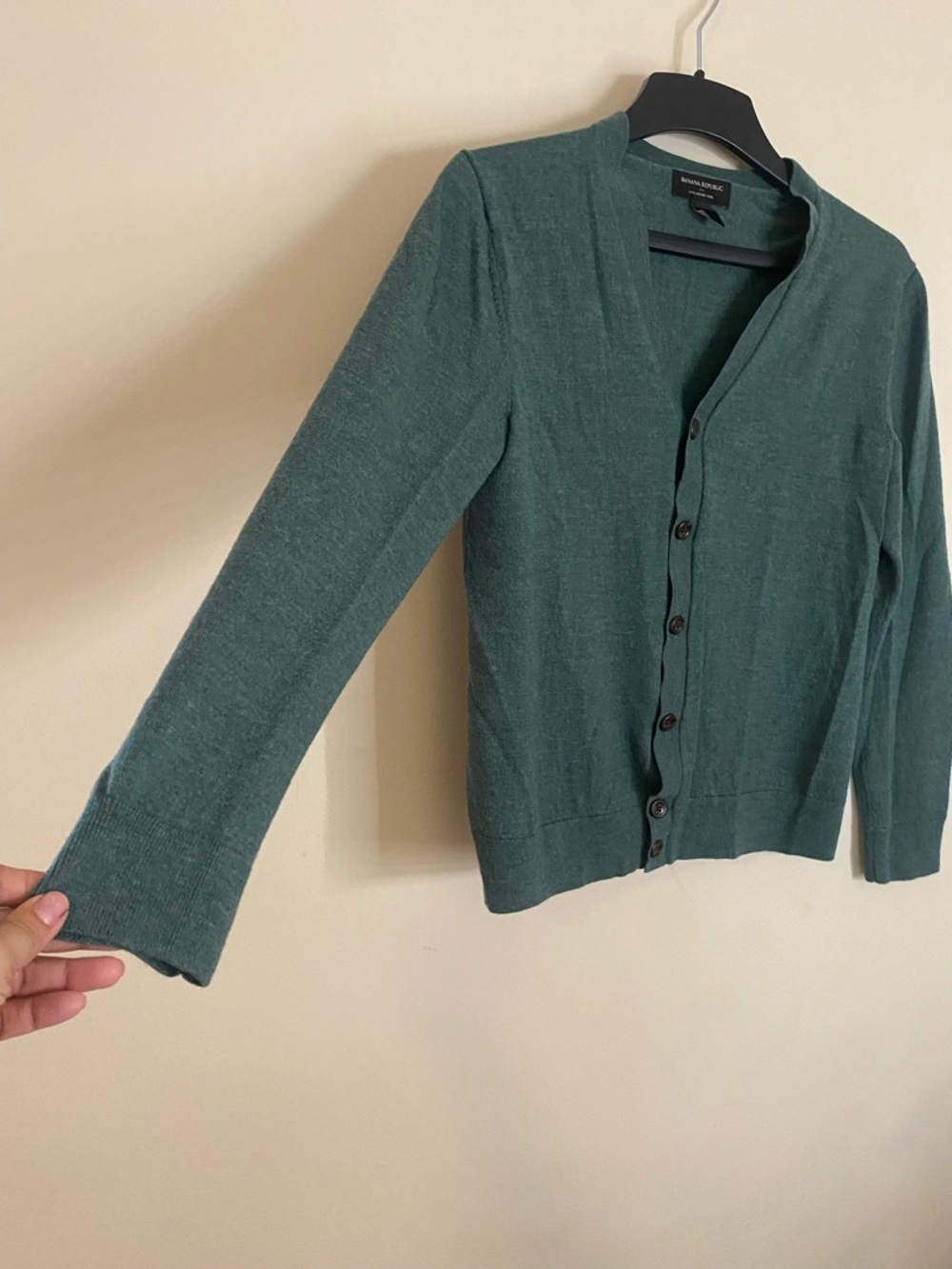 Banana Republic olive green Merino wool  Button-Front V-Neck Cardigan - Picture 2 of 7